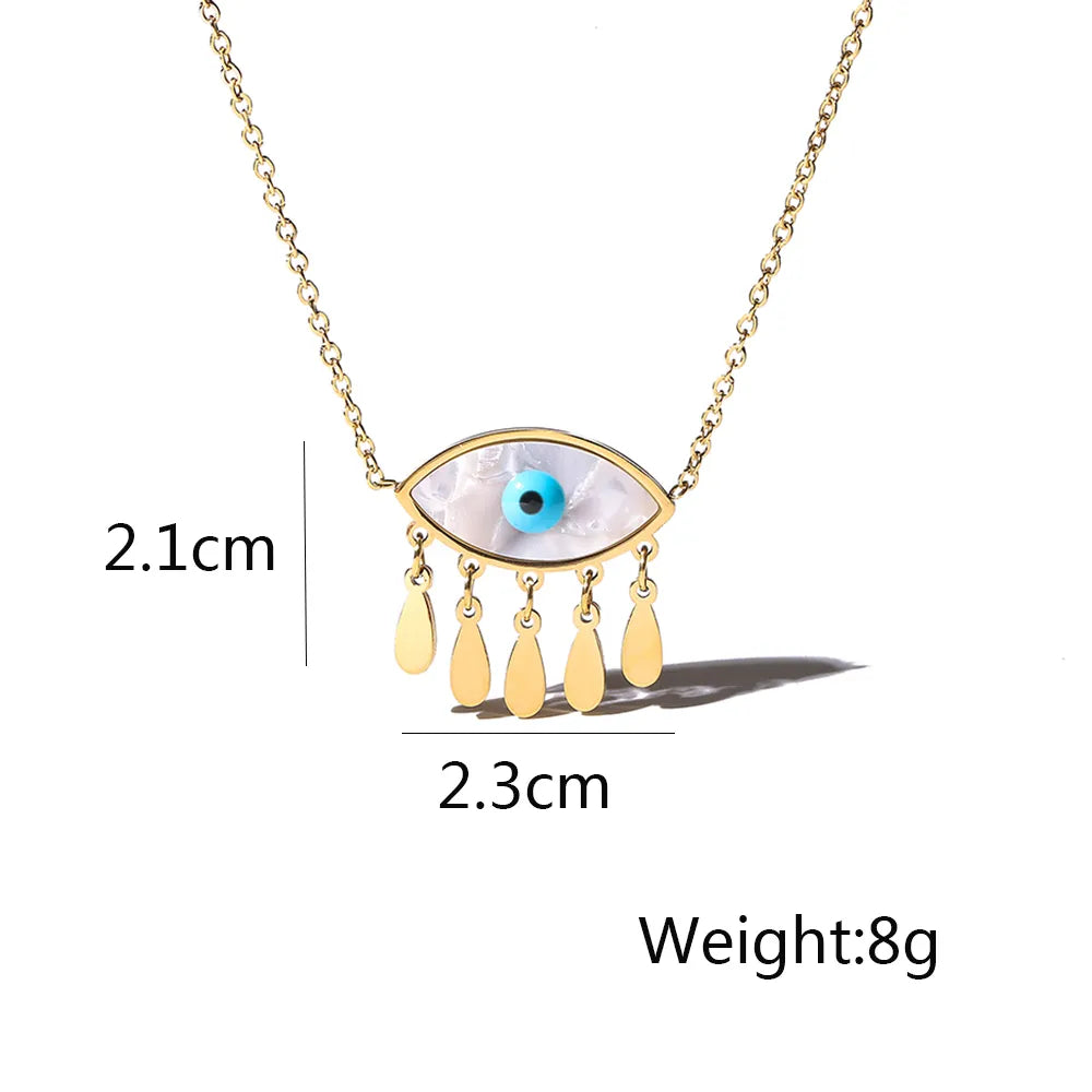 Stainless Steel 18K Gold Plated Classic Style Plating Inlay Evil Eye Shell Pendant Necklace
