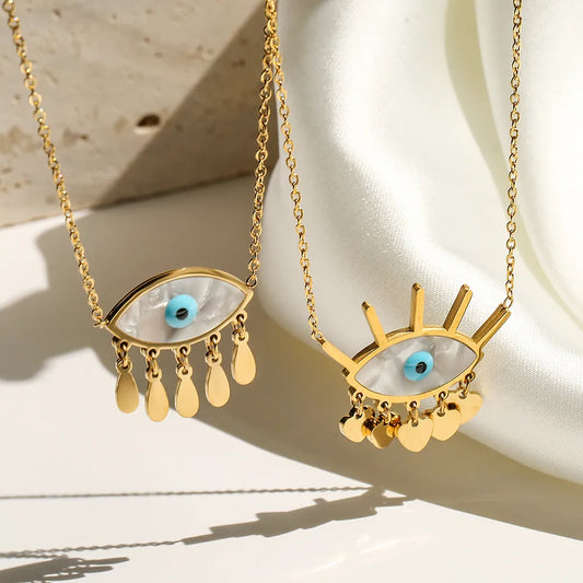 Stainless Steel 18K Gold Plated Classic Style Plating Inlay Evil Eye Shell Pendant Necklace