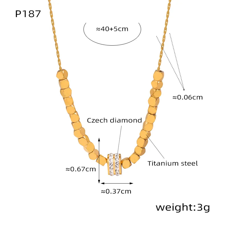 Titanium Steel Beaded Plating Inlay Artificial Diamond 18k Gold Plated Necklace