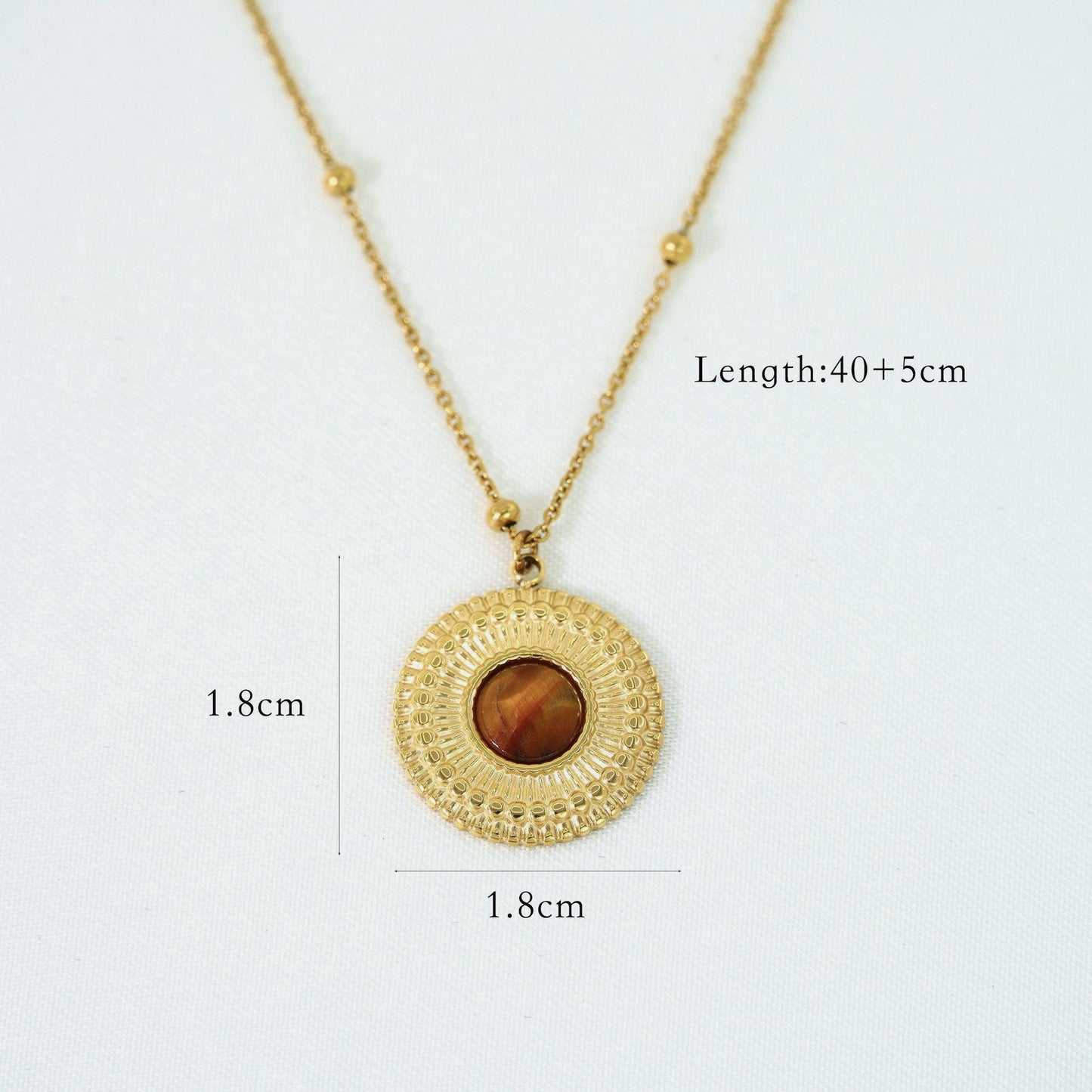 Natural Stone Titanium Steel 14K Gold Plated Ethnic Style Plating Geometric Round Eye Rings Necklace