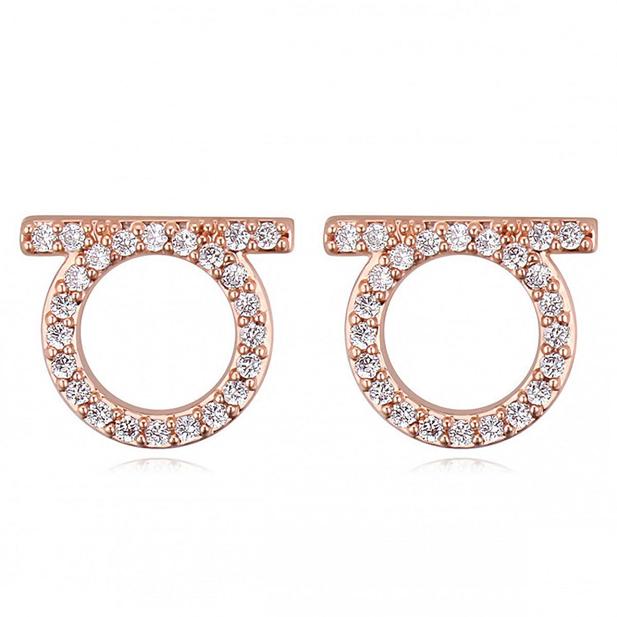 Rose Gold Simple Style Round Stainless Steel Inlay Zircon Ear Studs