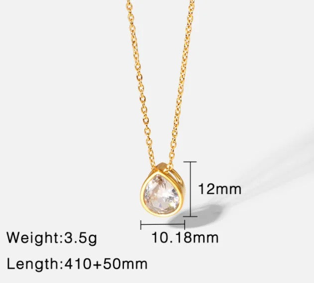 Romantic Drop-shaped Zircon Pendant Stainless Steel Necklace