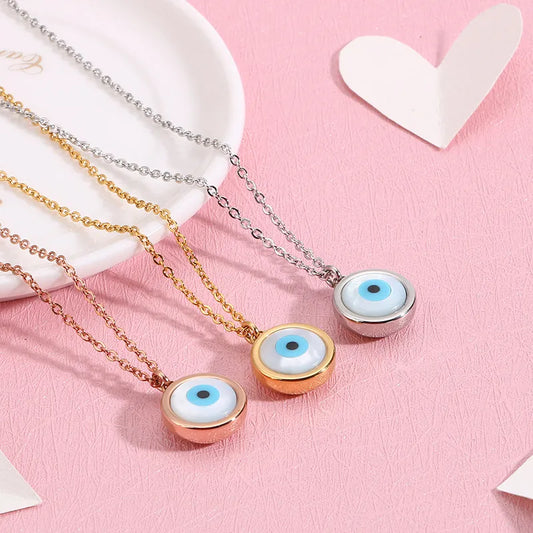 Rose Gold Evil Eye Titanium Steel Inlay Opal Necklace