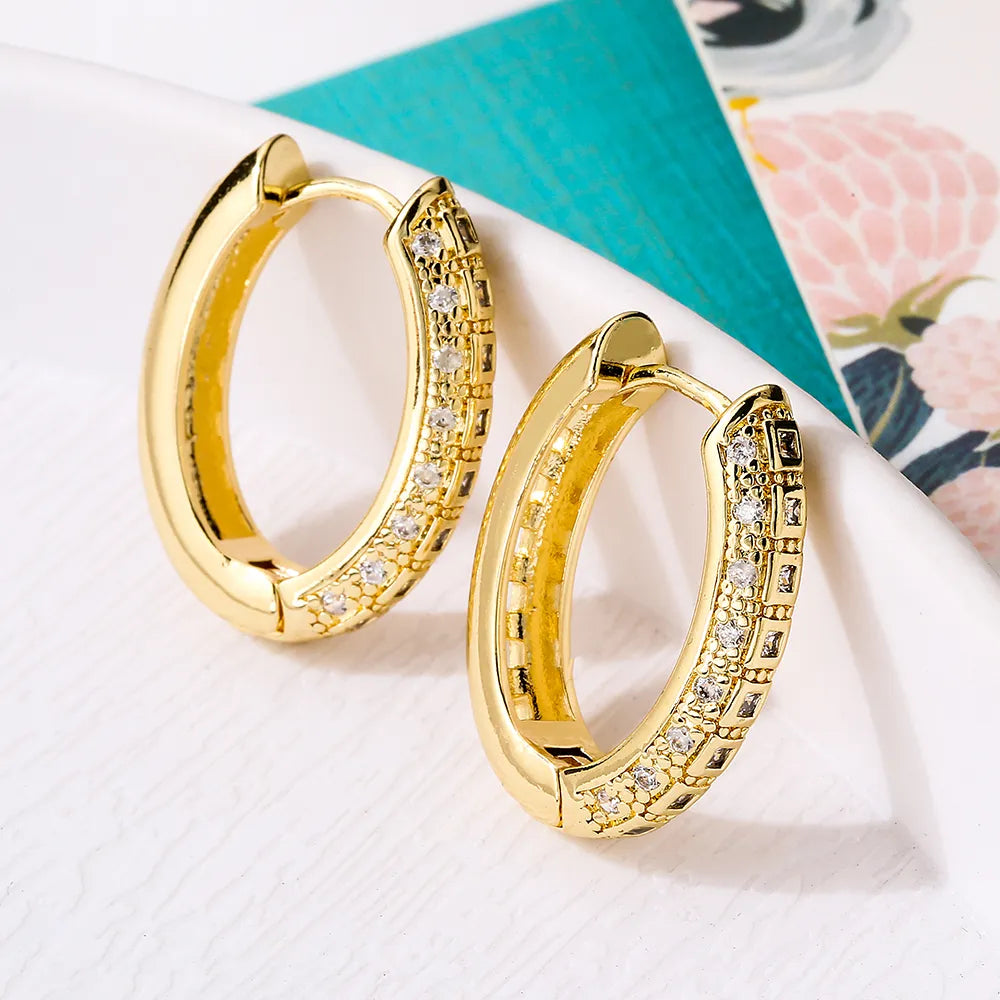 Simple Style Commute Round Plating Inlay Copper Zircon 18k Gold Plated Hoop Earring