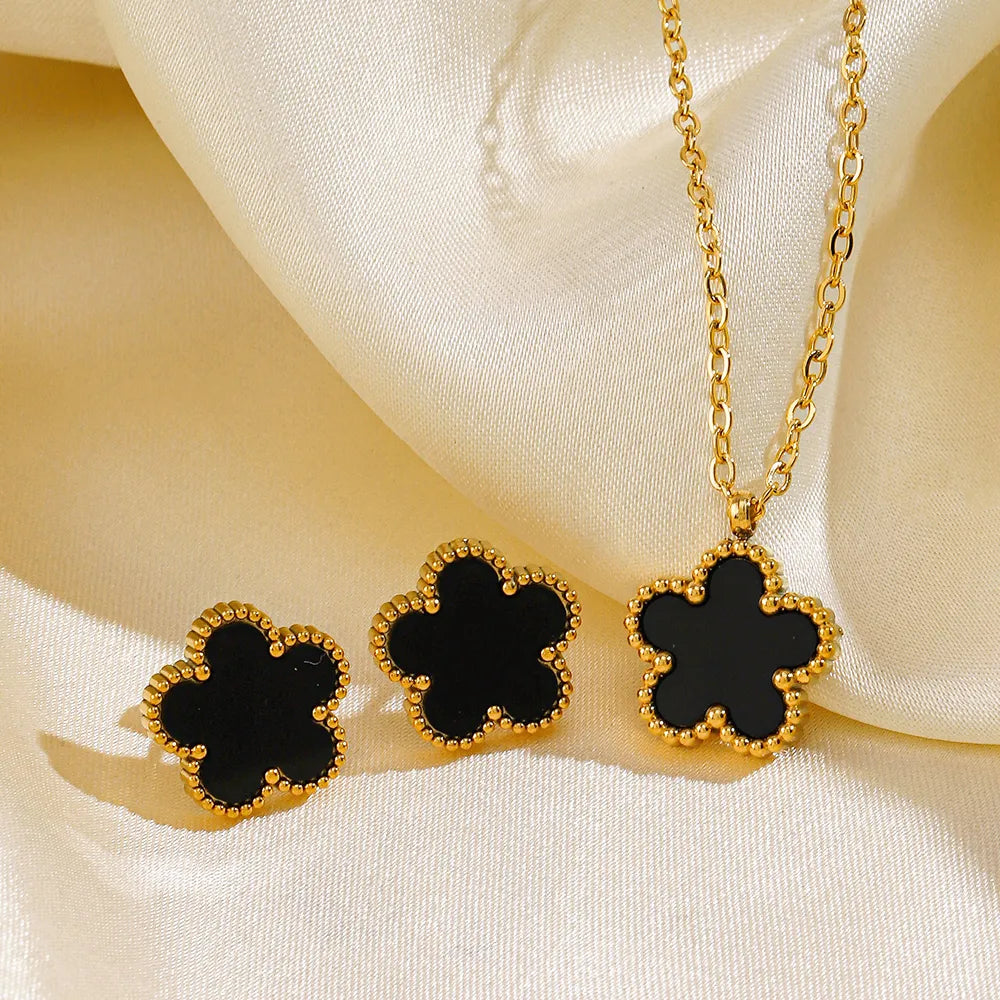 Clover Stainless Steel 18K Gold Plated Simple Style Inlay Acrylic Earrings Necklace