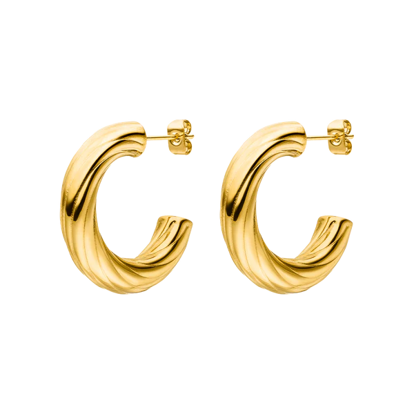 Swindled 18K Gold Plated and Stainless Steel Bevel Thread C-Shape Earrings