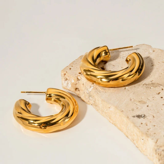 Swindled 18K Gold Plated and Stainless Steel Bevel Thread C-Shape Earrings