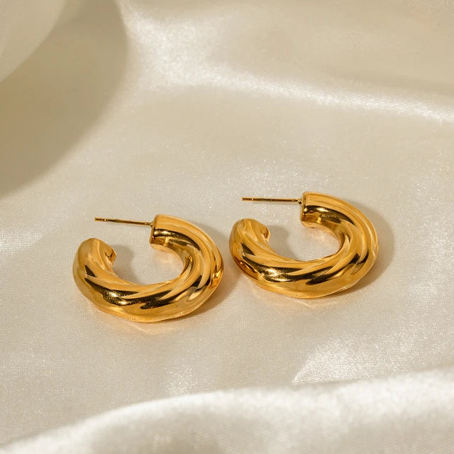 Swindled 18K Gold Plated and Stainless Steel Bevel Thread C-Shape Earrings