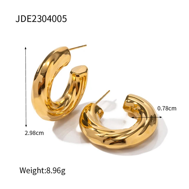 Swindled 18K Gold Plated and Stainless Steel Bevel Thread C-Shape Earrings