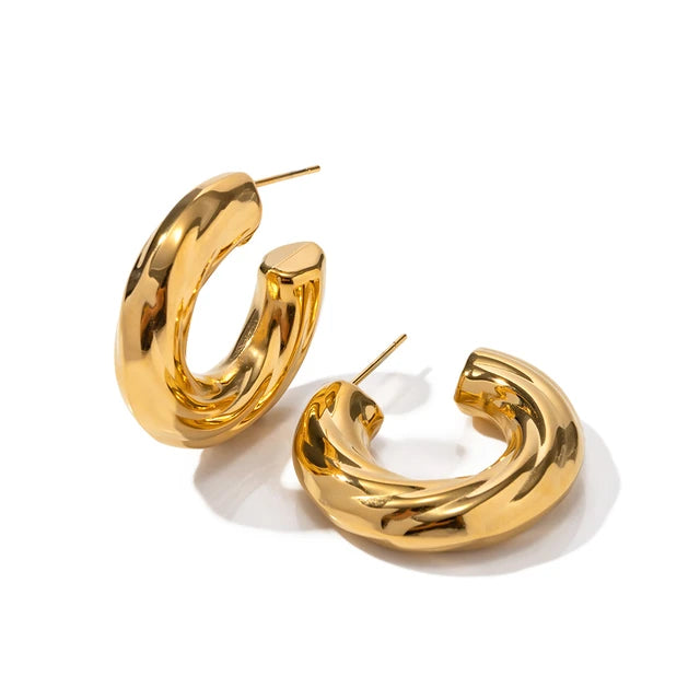 Swindled 18K Gold Plated and Stainless Steel Bevel Thread C-Shape Earrings