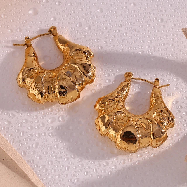 Fan Shaped Hollow 18K Gold Plated and Stainless Steel Earring