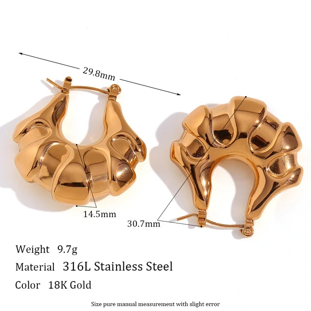 Fan Shaped Hollow 18K Gold Plated and Stainless Steel Earring