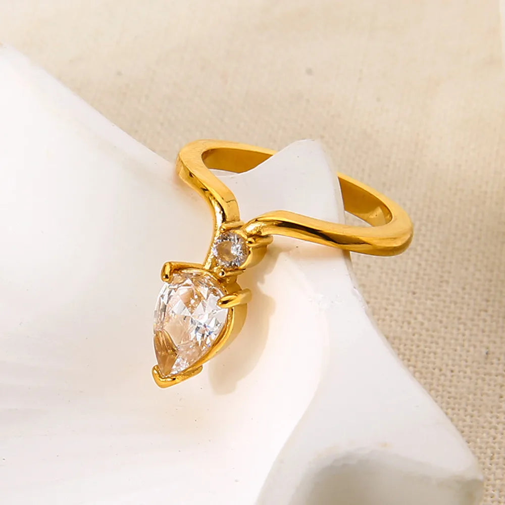 Luxury Water 18K Gold Plated  Stainless Steel Exquisite Ring