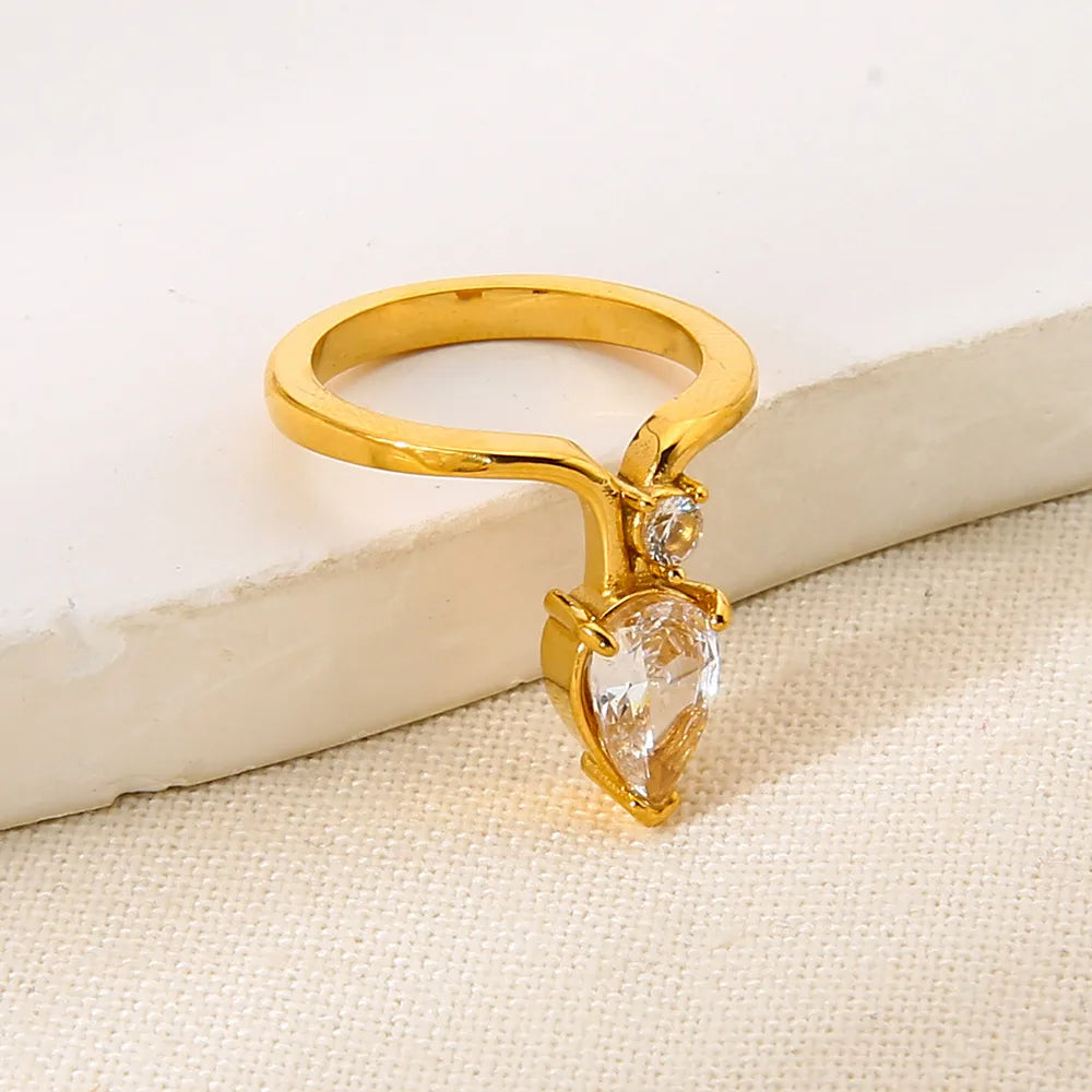 Luxury Water 18K Gold Plated  Stainless Steel Exquisite Ring