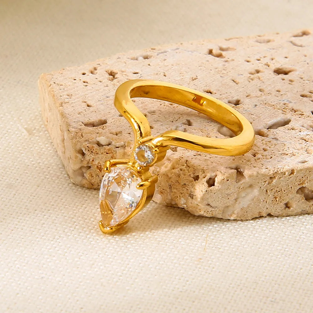 Luxury Water 18K Gold Plated  Stainless Steel Exquisite Ring