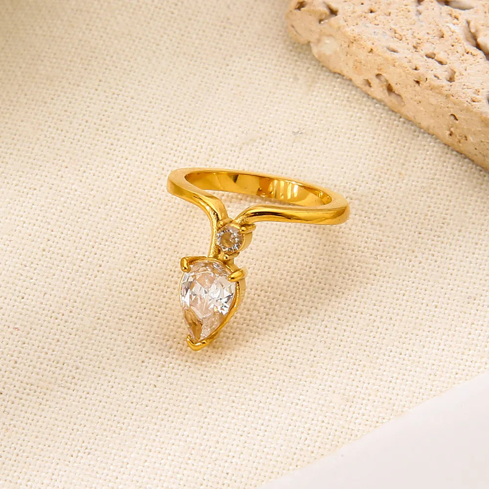 Luxury Water 18K Gold Plated  Stainless Steel Exquisite Ring