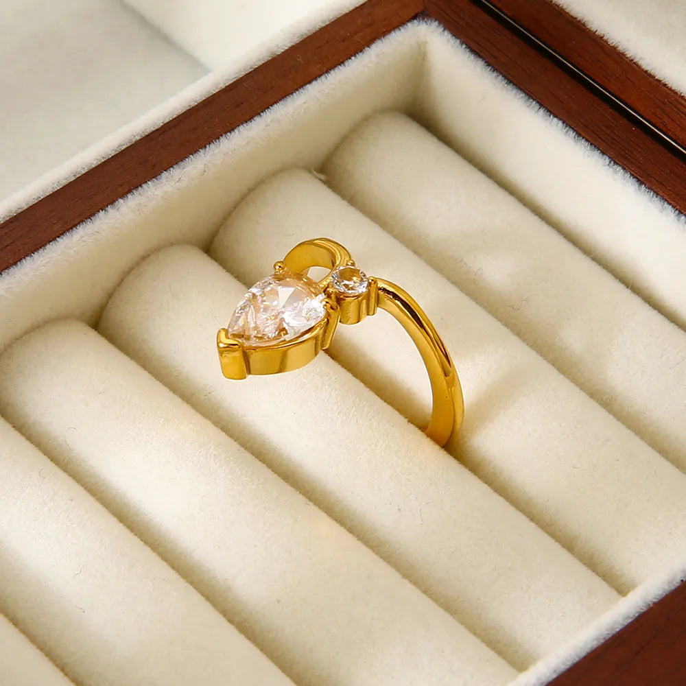 Luxury Water 18K Gold Plated  Stainless Steel Exquisite Ring