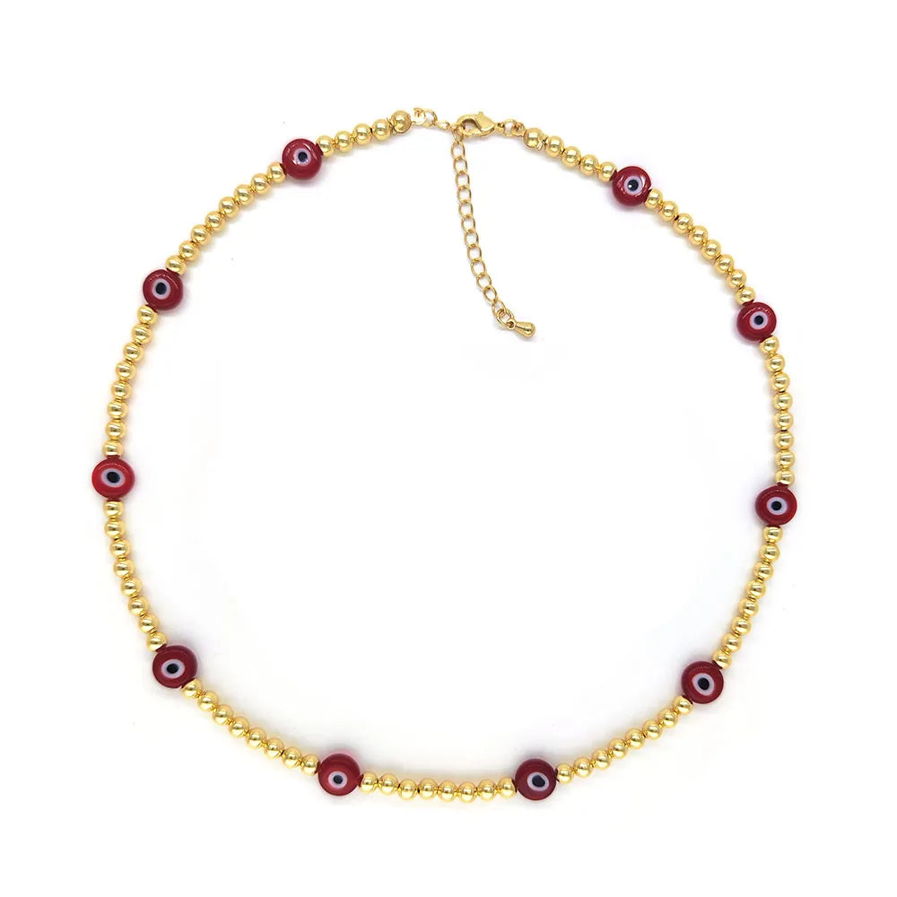 Evil Eye Beaded Glass Copper Plating 18k Gold Plated Choker