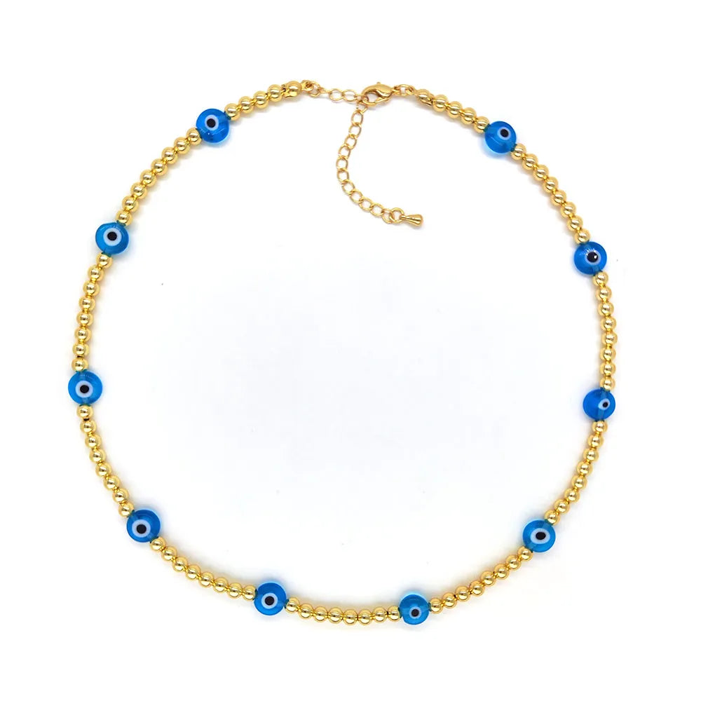 Evil Eye Beaded Glass Copper Plating 18k Gold Plated Choker