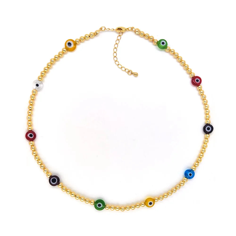 Evil Eye Beaded Glass Copper Plating 18k Gold Plated Choker