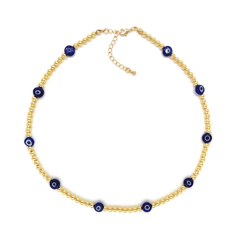 Evil Eye Beaded Glass Copper Plating 18k Gold Plated Choker