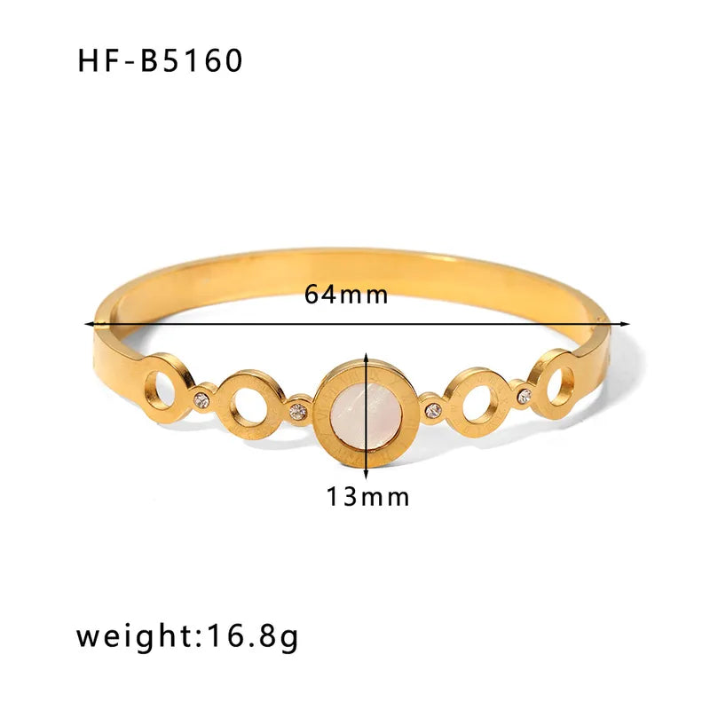 Korean style geometric stainless steel plating inlay zircon 18k gold plated bangle