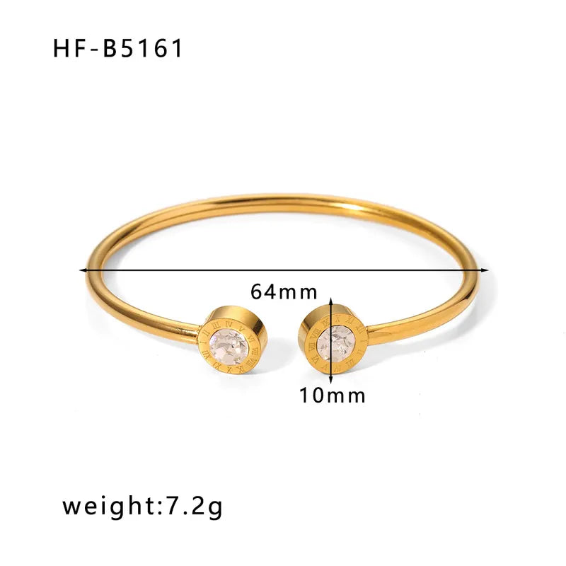 Korean style geometric stainless steel plating inlay zircon 18k gold plated bangle