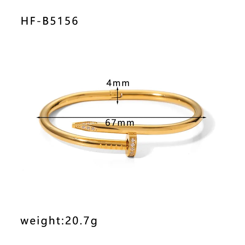 Korean style geometric stainless steel plating inlay zircon 18k gold plated bangle