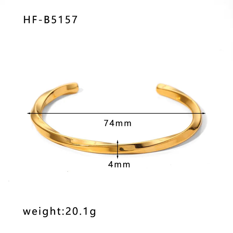 Korean style geometric stainless steel plating inlay zircon 18k gold plated bangle