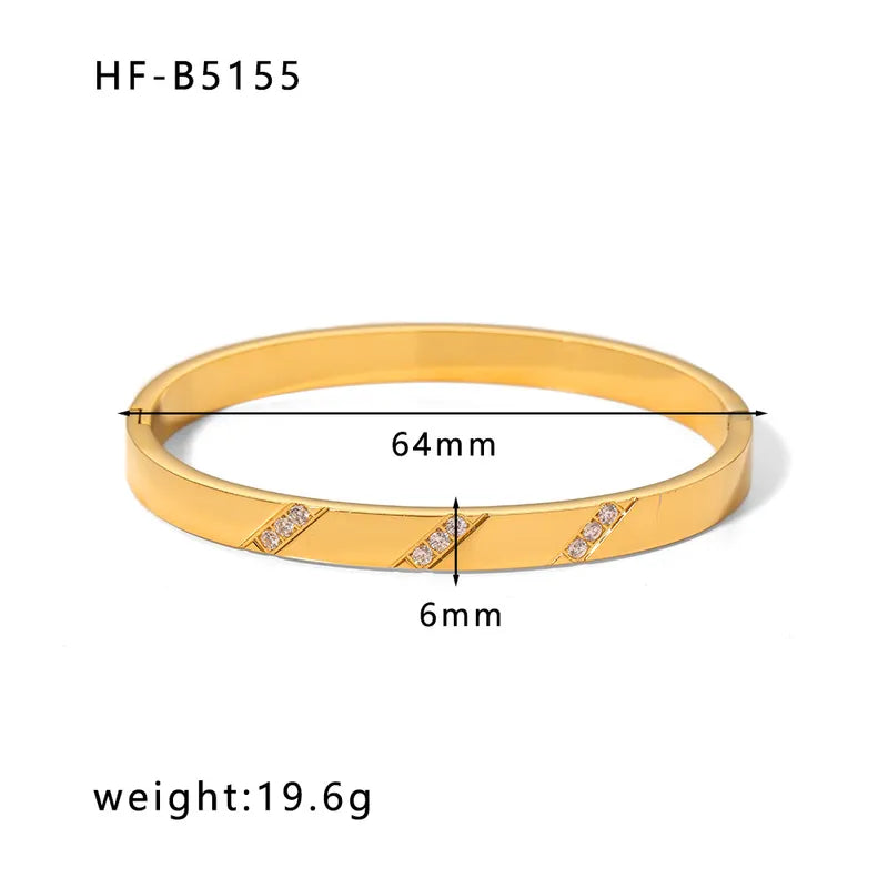 Korean style geometric stainless steel plating inlay zircon 18k gold plated bangle