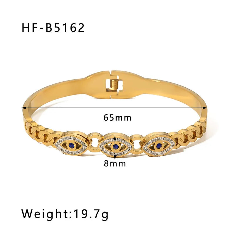 Korean style geometric stainless steel plating inlay zircon 18k gold plated bangle