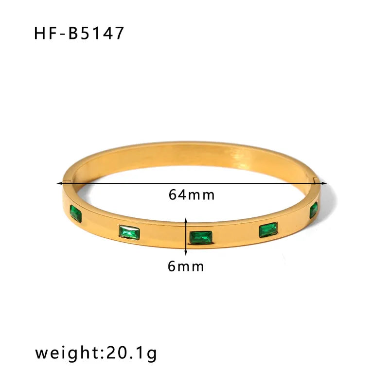 Korean style geometric stainless steel plating inlay zircon 18k gold plated bangle