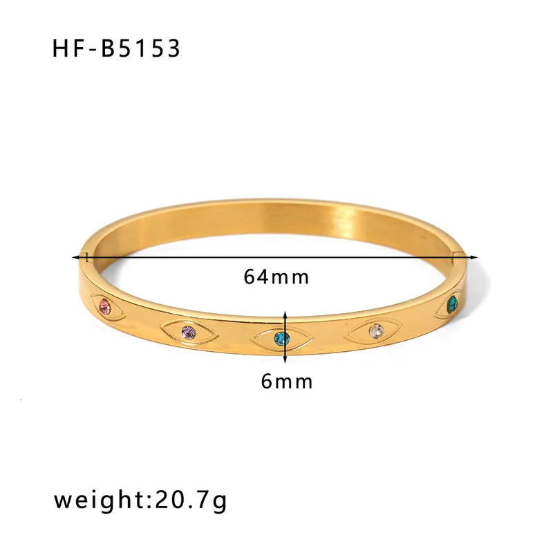 Korean style geometric stainless steel plating inlay zircon 18k gold plated bangle