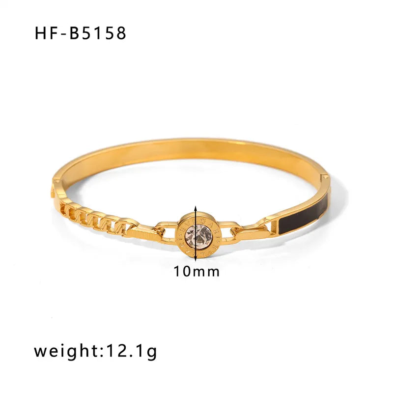 Korean style geometric stainless steel plating inlay zircon 18k gold plated bangle