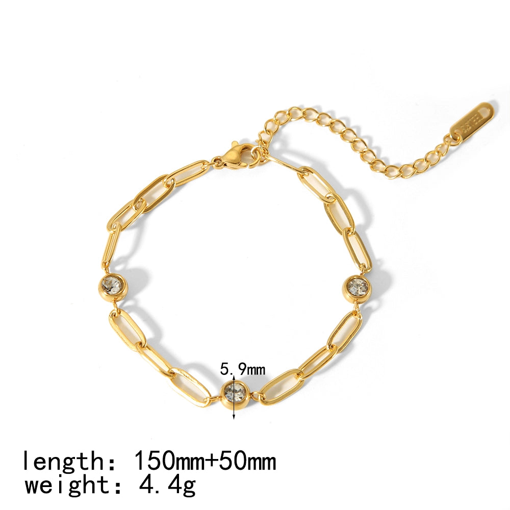 Quadrilateral Round Heart Shape Stainless Steel Polishing Plating Inlay Zircon 18k Gold Plated Bracelets