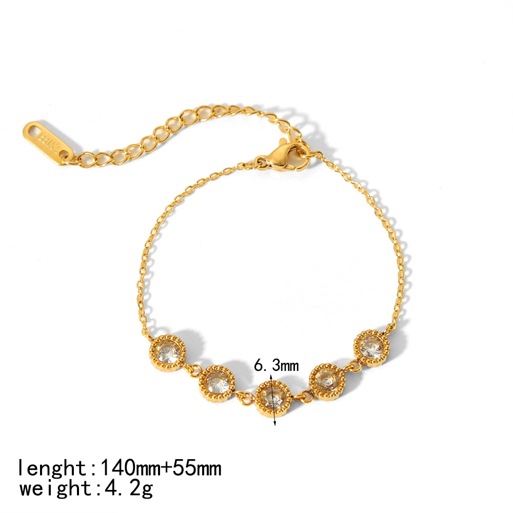 Quadrilateral Round Heart Shape Stainless Steel Polishing Plating Inlay Zircon 18k Gold Plated Bracelets