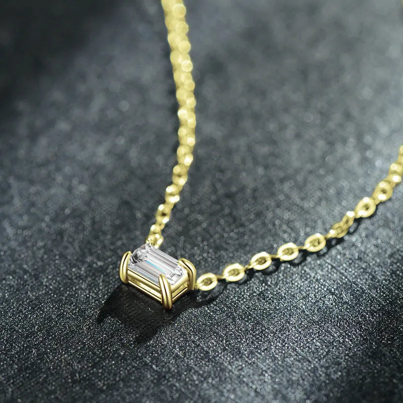 Rectangle plating inlay zircon 14k gold plated rhodium plated necklace