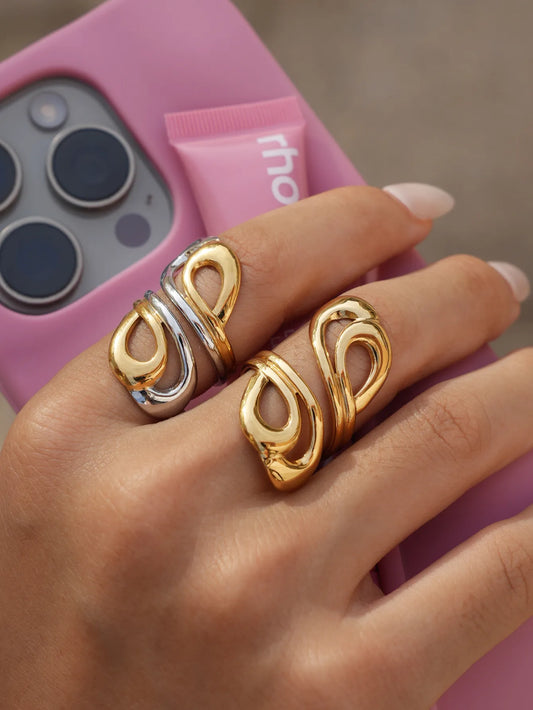 Fashionable Simple 18K Gold Plated Stainless Steel Adjustable Ring