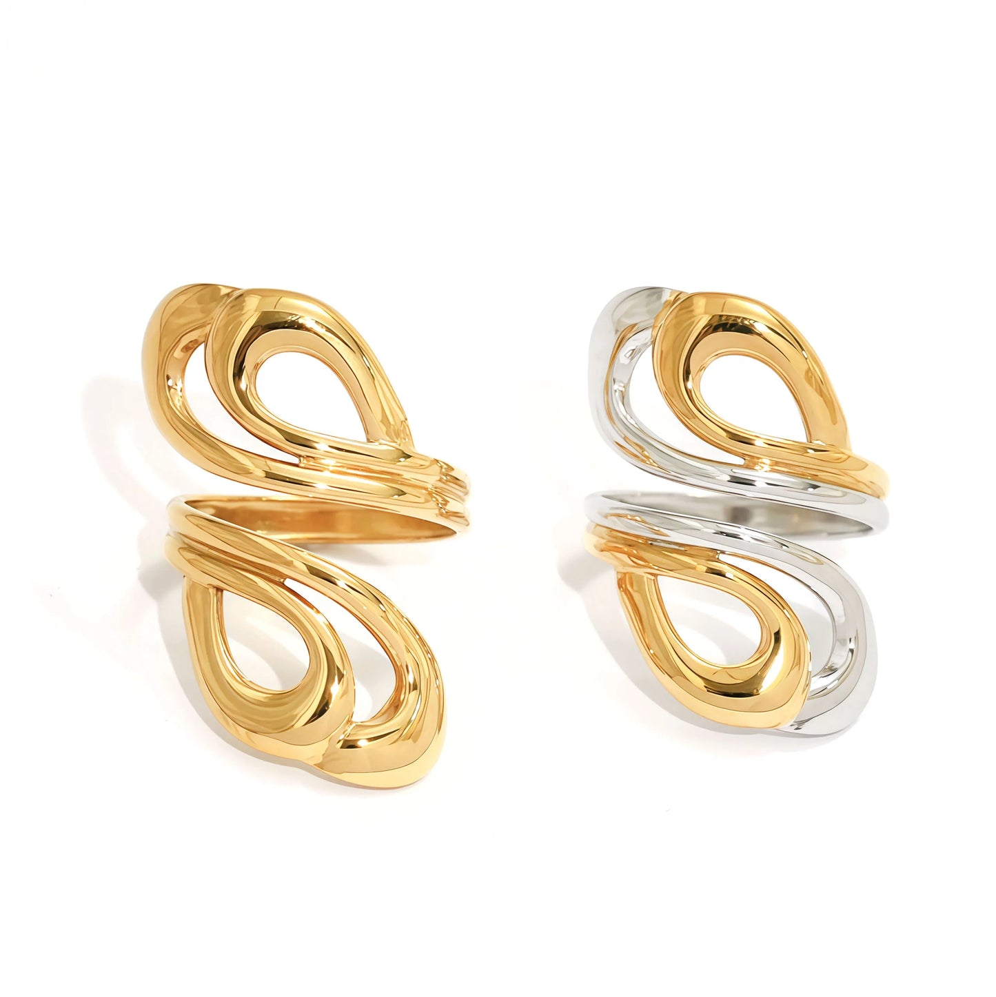 Fashionable Simple 18K Gold Plated Stainless Steel Adjustable Ring