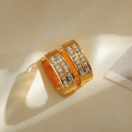 Dimond Hoop 18K Gold Plated Stainless Steel Earrings