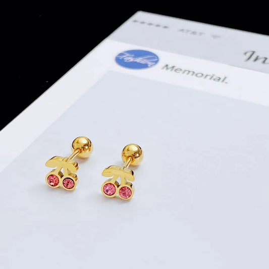 Cherry 304 Stainless Steel Zircon 18K Gold Plated Earring
