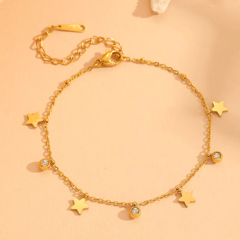 Star Zirconia Charm 18K Gold Plated 304 Stainless Steel Anklet