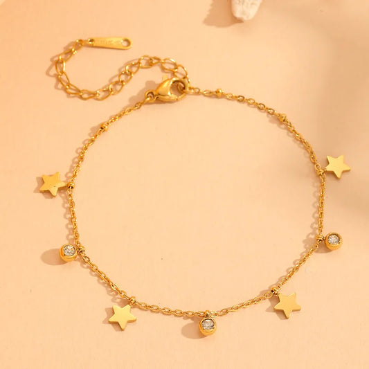 Star Zirconia Charm 18K Gold Plated 304 Stainless Steel Anklet