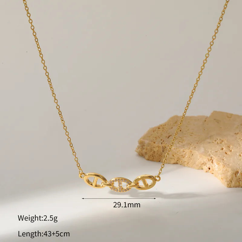 Zircon Pig Nose 18K Real Gold 304 Stainless Steel  Shiny Necklace