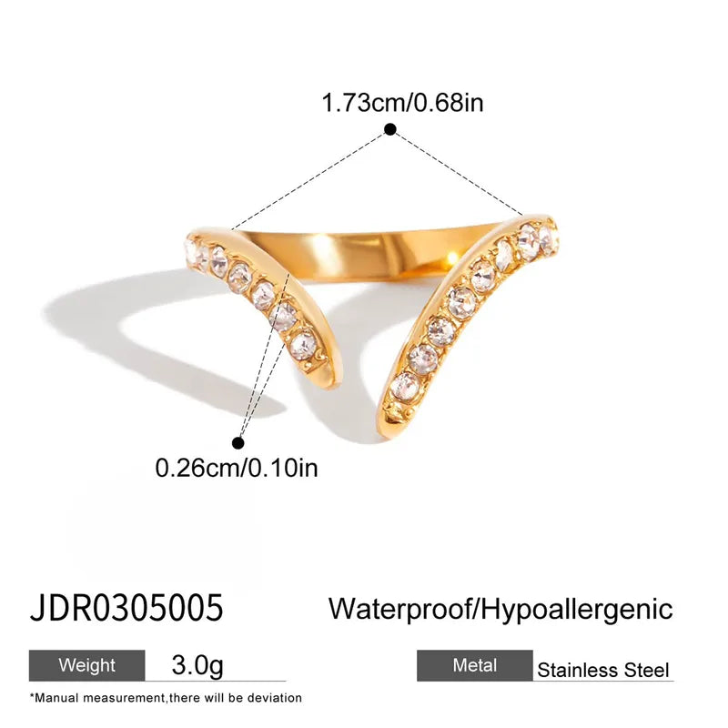 Exaggerated Rhinestone 304 Stainless Steel 18K Gold Plated Ring