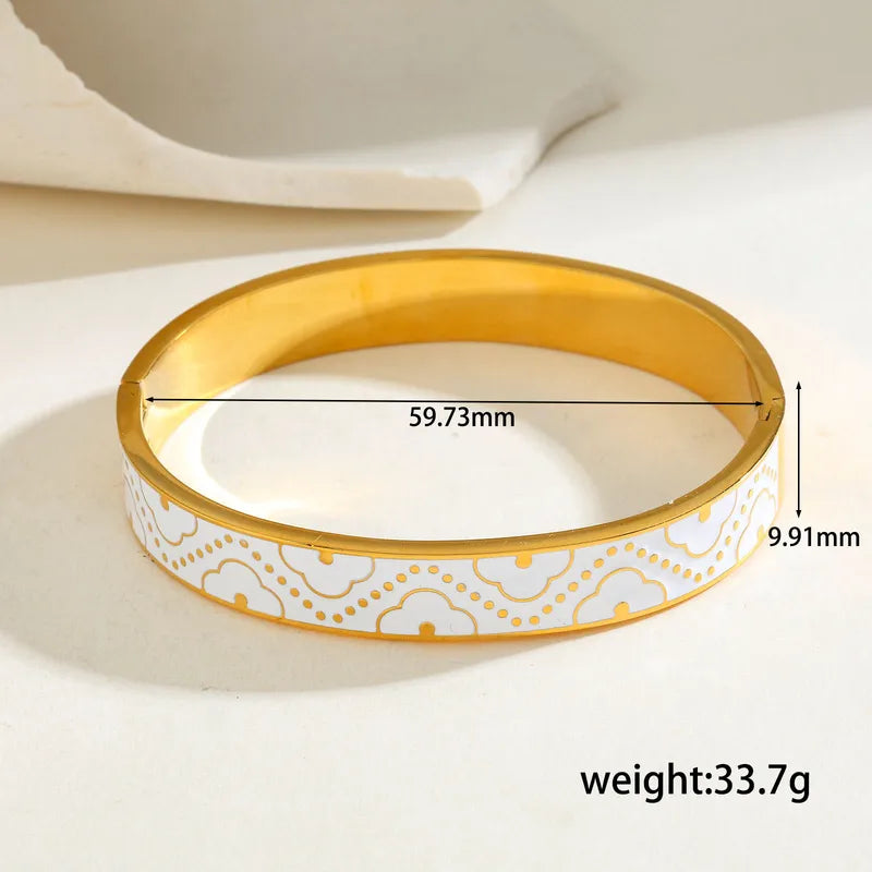 Clover Themed Black/White Broad 18K Gold Plated 304 Stainless Steel Bracelet