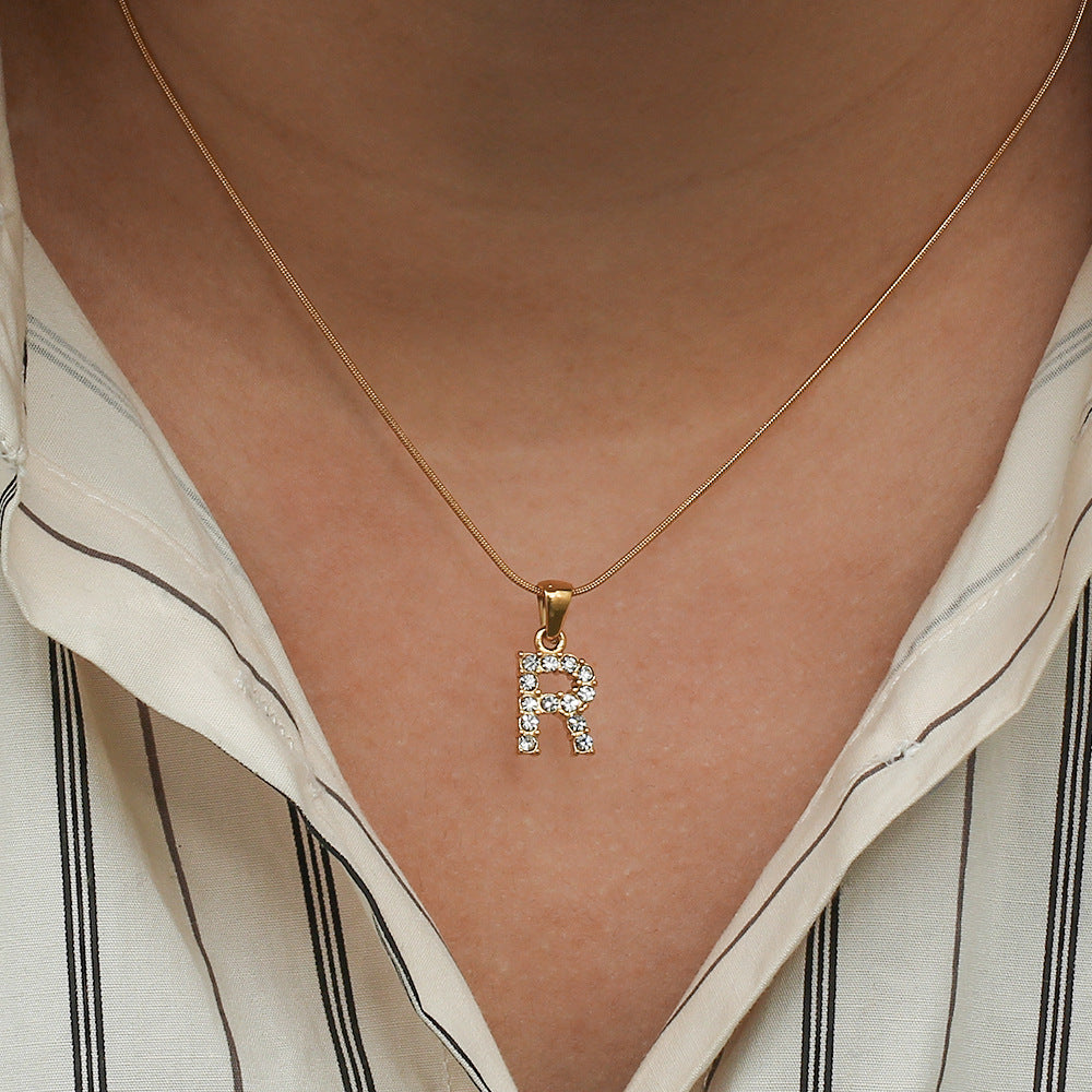 R Inlaid Pearls Letter 304 Stainless Steel 18K Gold Style Plating Necklace