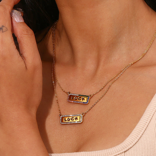 Lucky Color Block Stainless Steel Titanium Steel Necklace