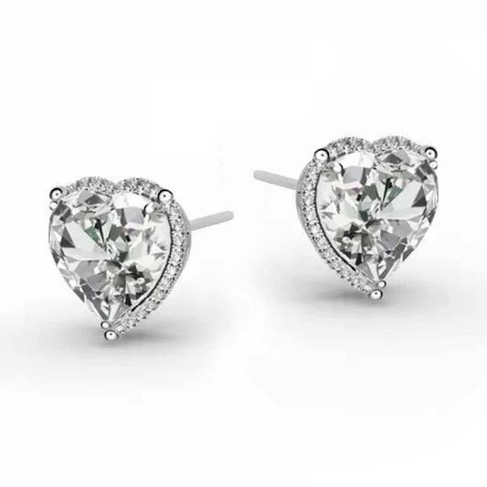 Shiny Heart Shape Inlay Copper Zircon Ear Studs