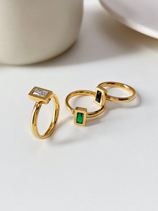 Diverse Selection Retro Square 304 Stainless Steel Zircon 18K Gold Plated Inlay Rings